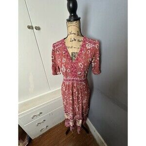 Knox Rose Womens XS Multicolored Maxi Dress Floral Boho Smocked Flowy Peasant